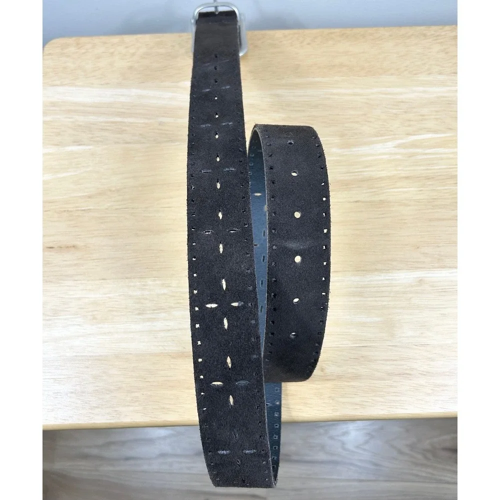VTG Y2K New York & Company Belt Women XL Dark Brown Suede Leather Perforated USA